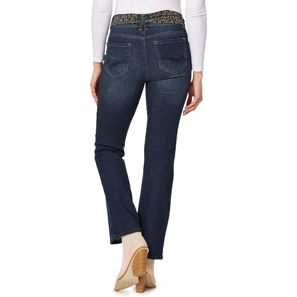 Women's Plus Size Stretch Denim Bootcut Jeans Belted Mid-Rise Curvy Fit